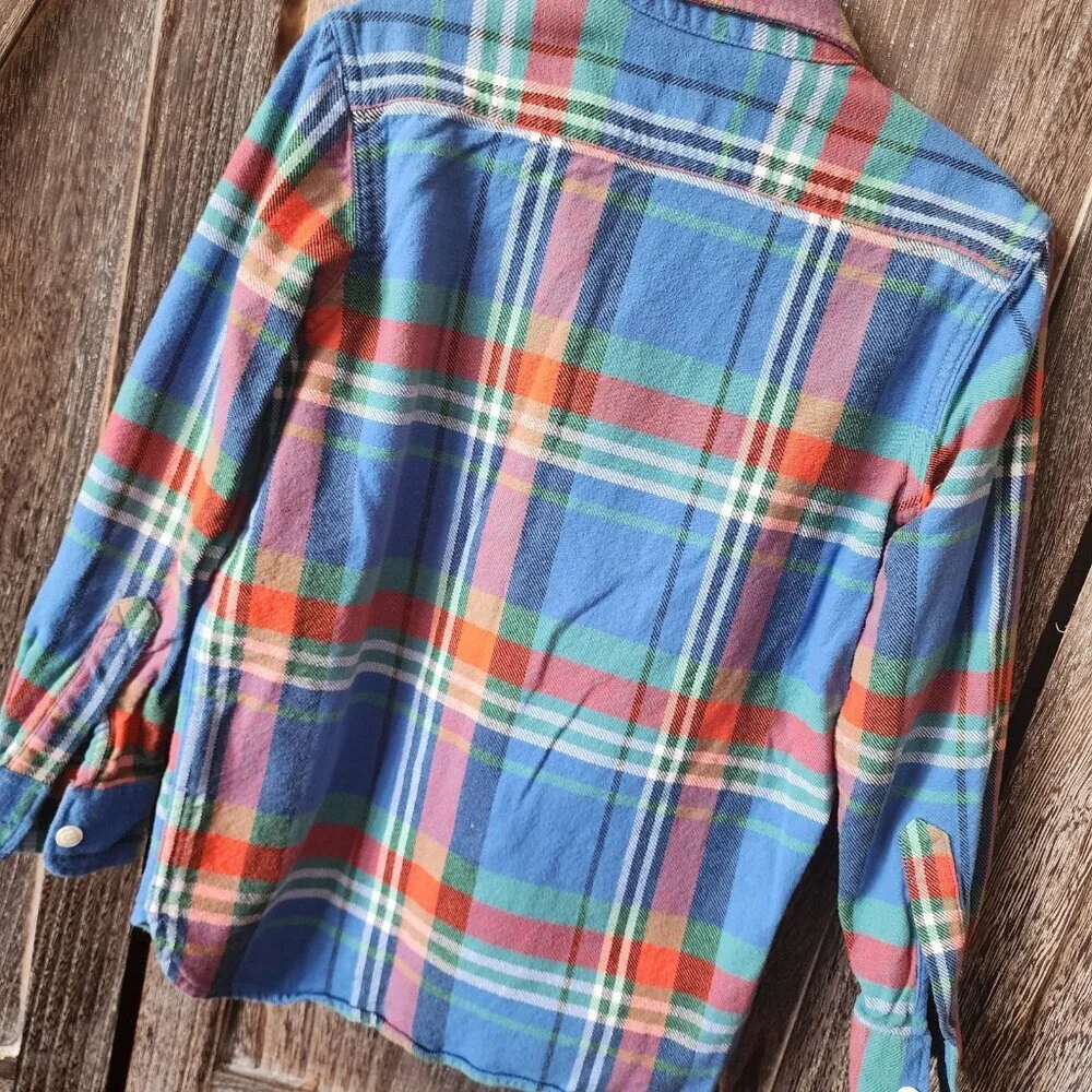 GapKids Blue Plaid Button-up Long Sleeve Heavyweight Flannel Shirt Size 8 Medium